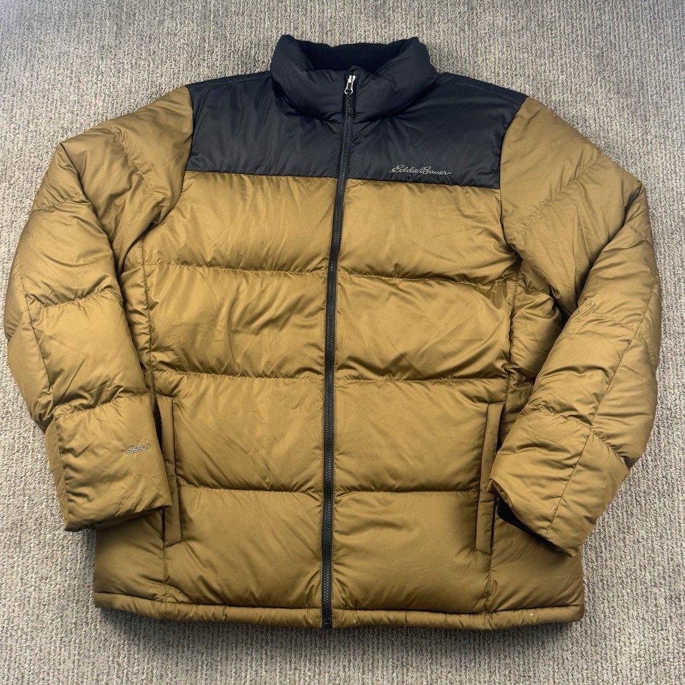 Eddie Bauer Mens XL Tall 650 Classic Down Jacket Full Zip Puffer Brown Black